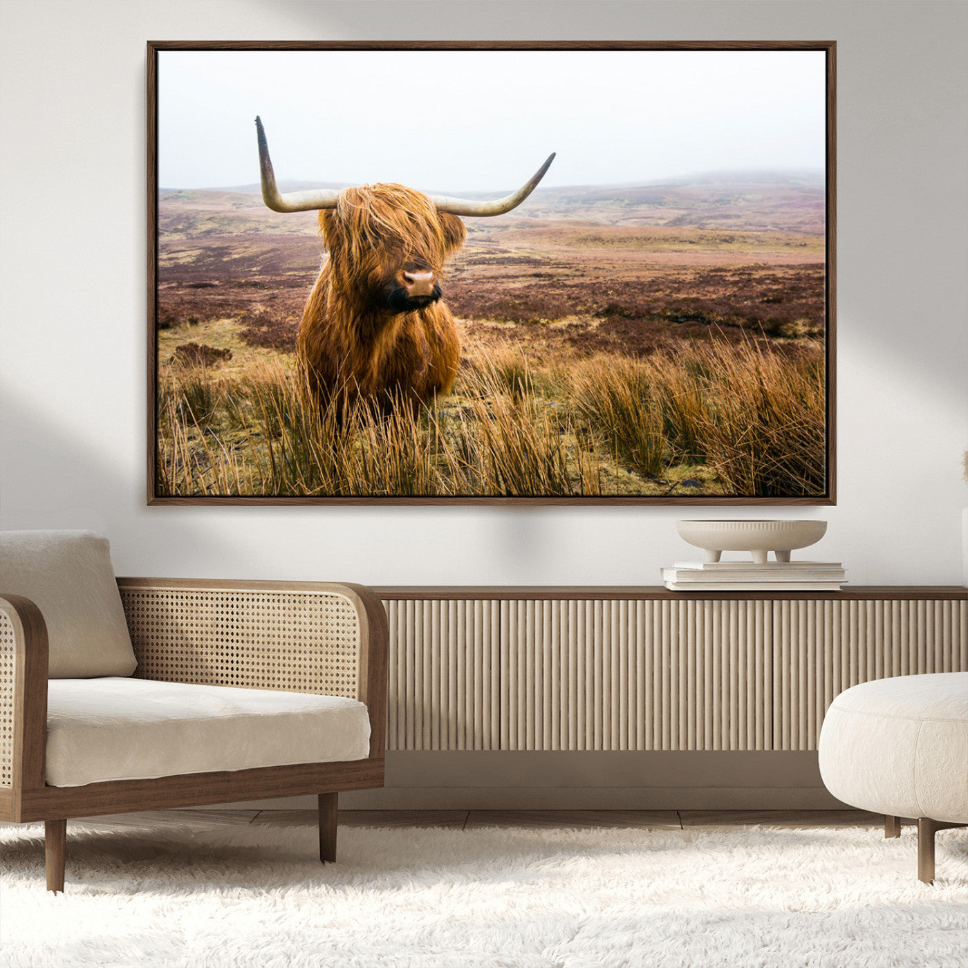 97274-MGV-CV-36X24-Scottish Highland Cow Canvas Wall Art – Rustic Farmhouse Charm with Highland Cattle – Ready to Hang