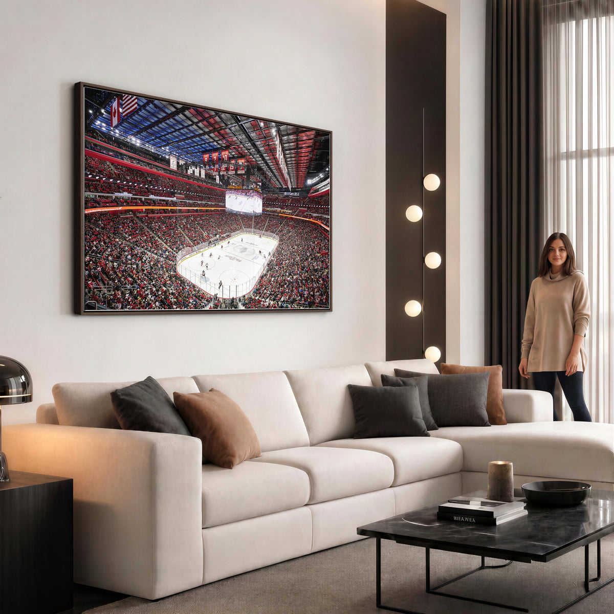 62263-MGV-CV-36X24 - Barton Malow Little Caesars Arena Detroit Wall Art Canvas Print - Detroit Hockey and Basketball