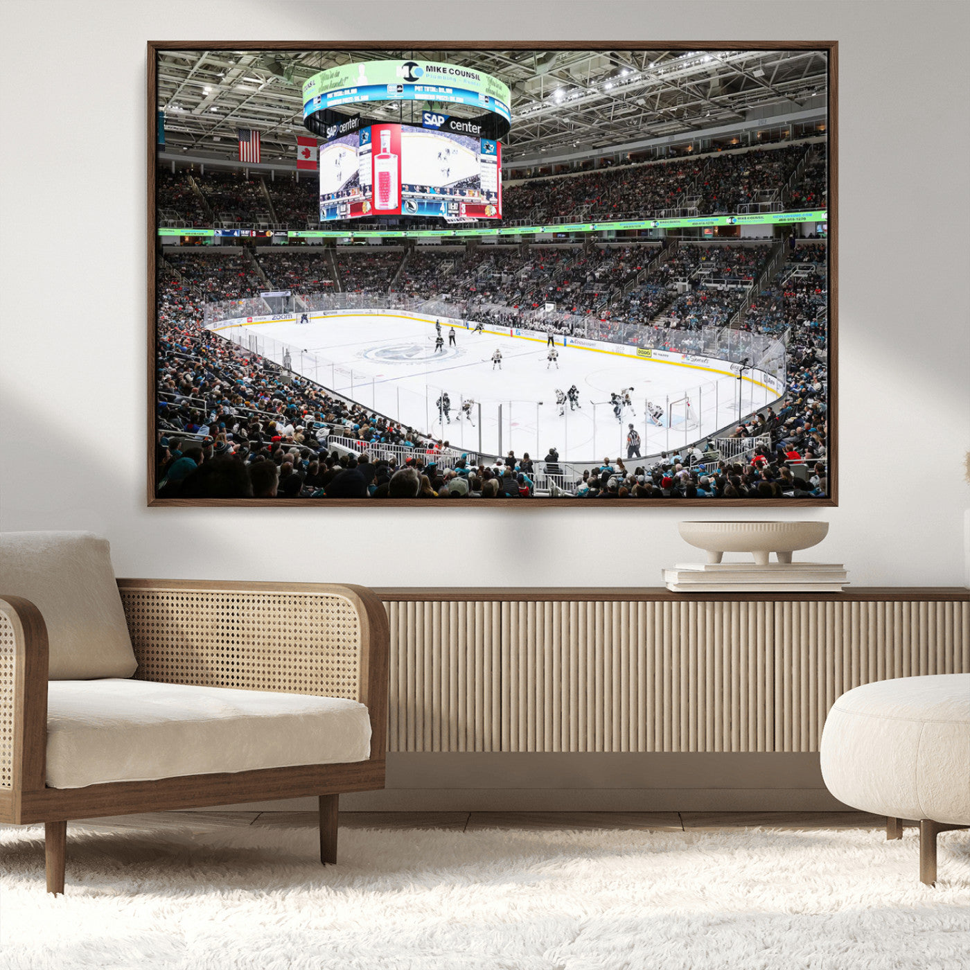 MGV-FC-36X24 - Sharks Arena Blackhawks Sharks Ice Hockey Stadium Wall Art Canvas Print, Framed Blackhawks Sharks