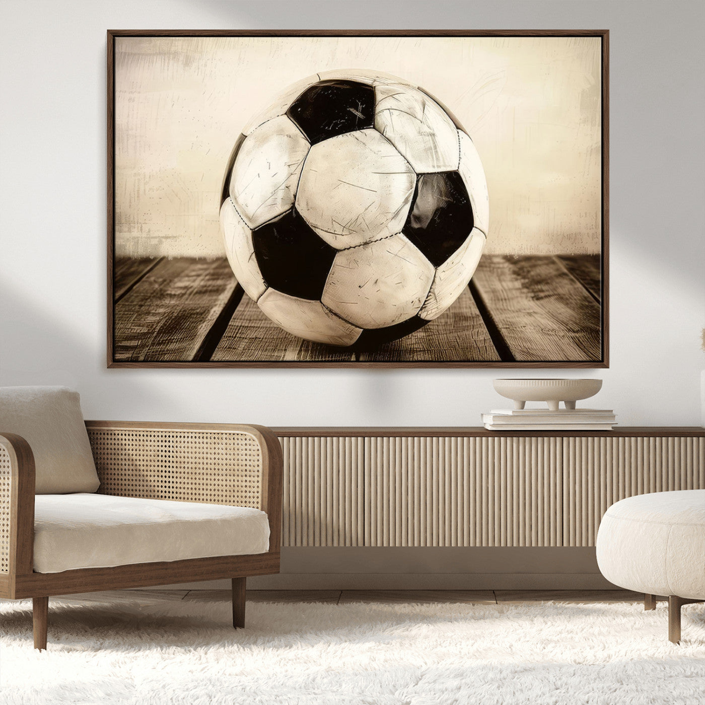 MGV-FC-36X24 - Vintage Soccer Ball Wall Decor Canvas Art – 3-Panel Soccer Wall Decor, Framed and Ready to Hang