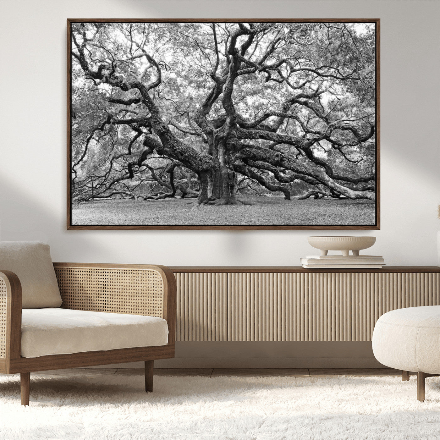 MGV-FC-36X24 - Black White Angel Oak Tree Wall Art - Timeless Nature-Inspired Canvas for Rustic, Modern, or