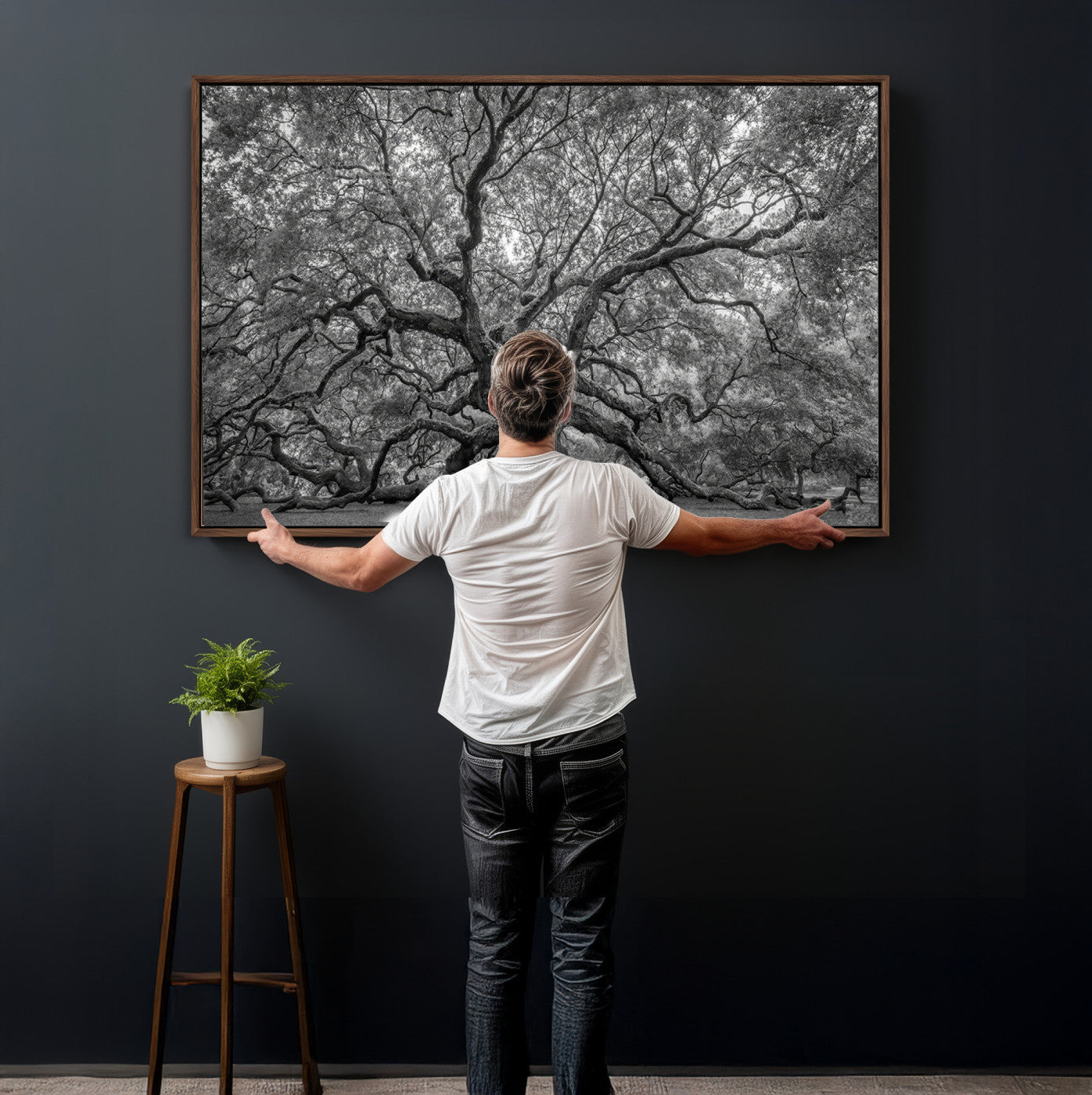 97240-MGV-CV-36X24 - Large Angel Oak Tree Black and White Canvas Print