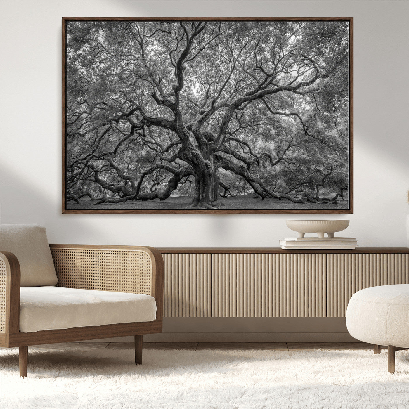 97240-MGV-CV-36X24-Majestic Angel Oak Tree Black and White Canvas Print – Multi Panel Wall Art, Giclée Print, Ready to