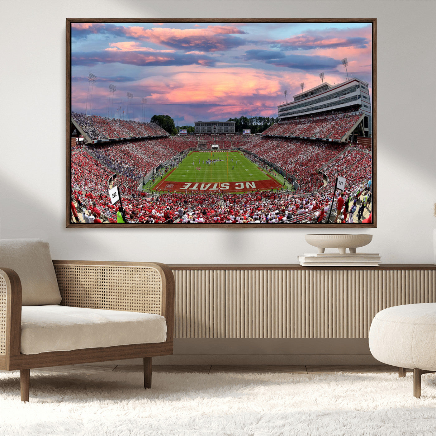 MGV-FC-36X24 - Carter-Finley Stadium Art Sunset Game Triple Canvas Wall Art - NC State Wolfpack Football Match