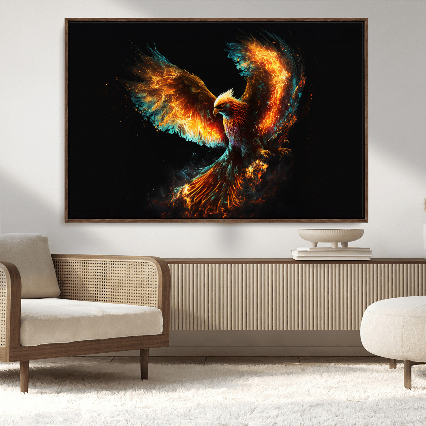 MGV-FC-36X24 - Fiery Phoenix Canvas Print | Ready to Hang Wall Art | Bold Fantasy Decor for Living Room | Majestic