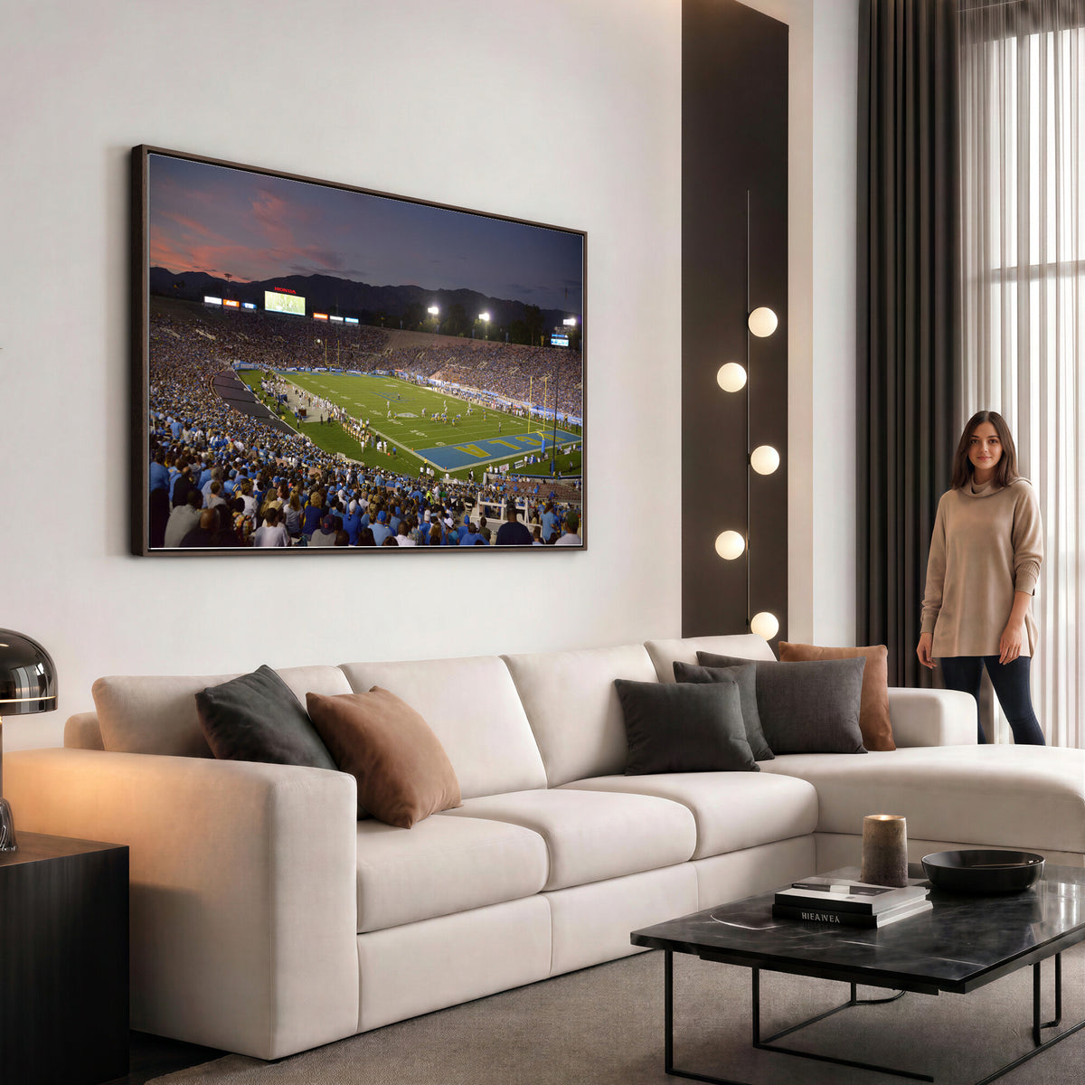 90359-MGV-CV-36X24 - UCLA Bruins Football Team Print - Pasadena Rose Bowl Stadium Wall Art Canvas Print