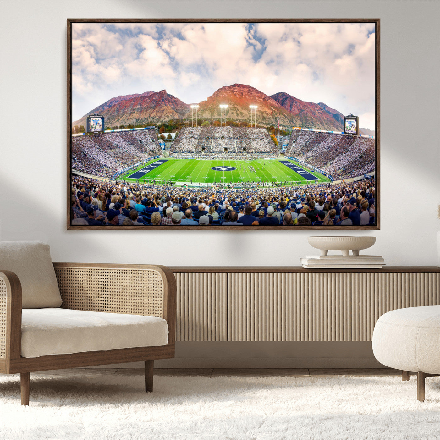 MGV-FC-36X24 - Brigham Young University Cougars Football Team Print - Provo LaVell Edwards Stadium Wall Art Canvas