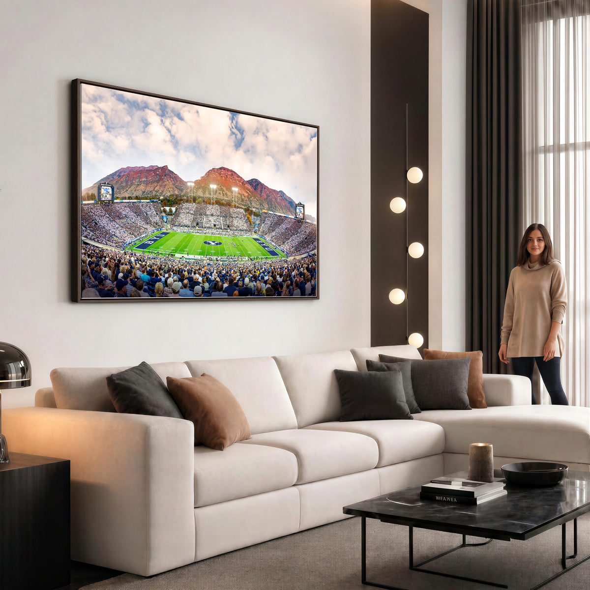 85734-MGV-CV-36X24 - Brigham Young University Cougars Football Team Print - Provo LaVell Edwards Stadium Wall Art Canvas