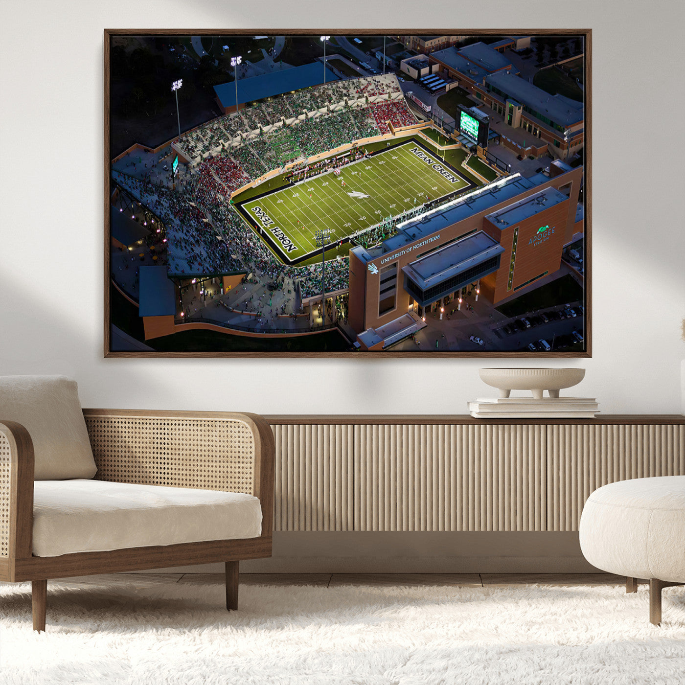 MGV-FC-36X24 - University of North Texas Mean Green Football Artwork, Football Team Print - Denton DATCU Stadium