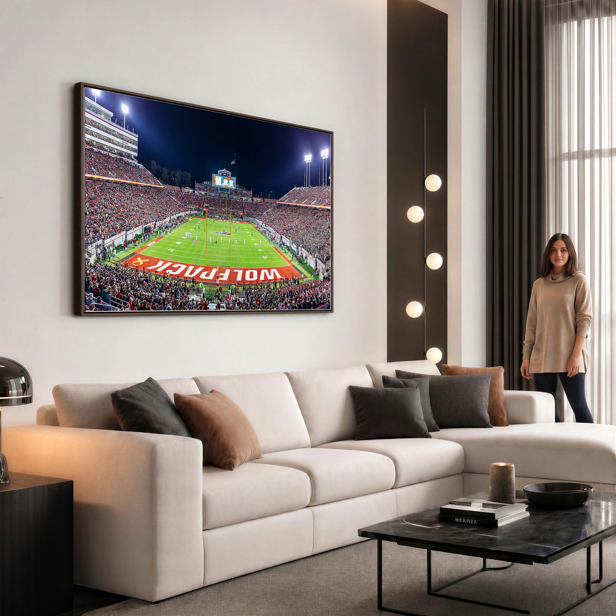80943-MGV-CV-36X24 - Wolfpack Football Team Print - Raleigh Carter-Finley Stadium Wall Art Canvas Print