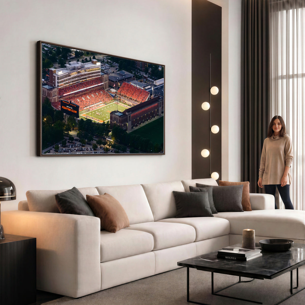 78052-MGV-CV-36X24 - University of Illinois Fighting Illini Football Team Print - Champaign Illinois Memorial Stadium