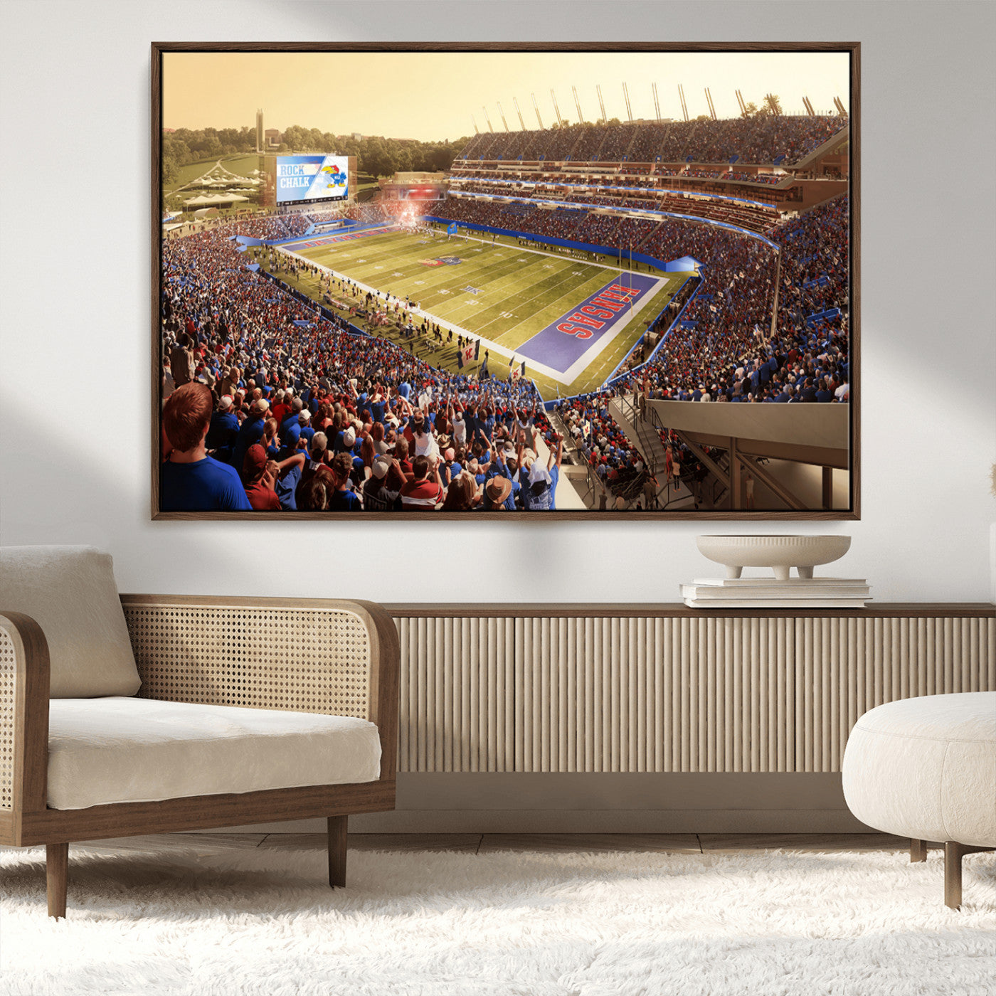 MGV-FC-36X24 - University of Kansas Jayhawks Football Team Print - Lawrence Kansas Memorial Stadium Wall Art Canvas
