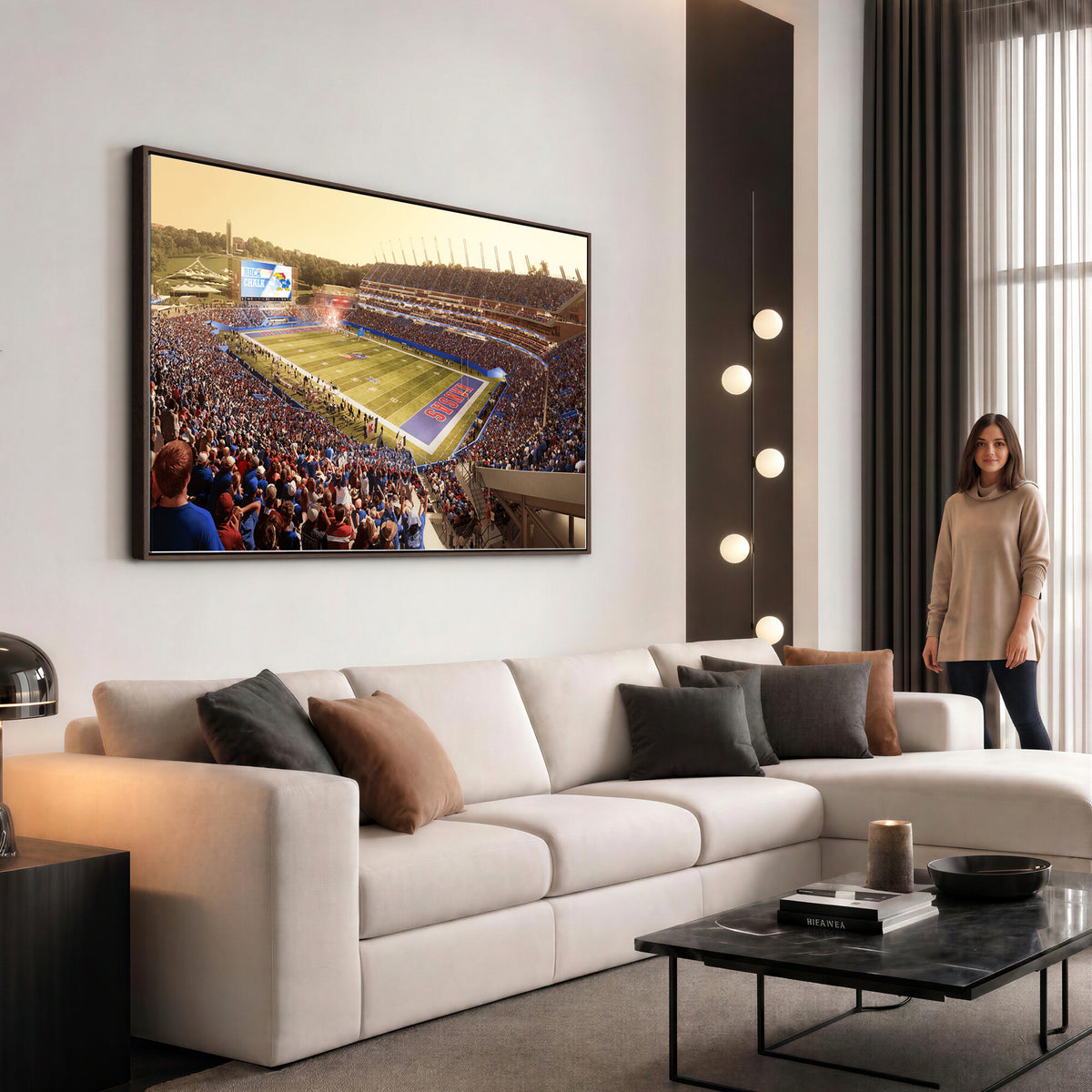 71731-MGV-CV-36X24 - University of Kansas Jayhawks Football Team Print - Lawrence Kansas Memorial Stadium Wall Art Canvas