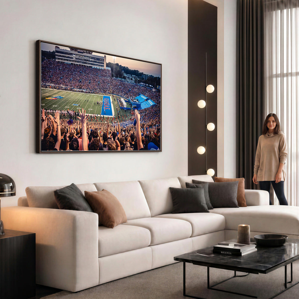 40169-MGV-CV-36X24 - University of Kansas Jayhawks Football Team Art Print - Lawrence Kansas Memorial Stadium Wall Art