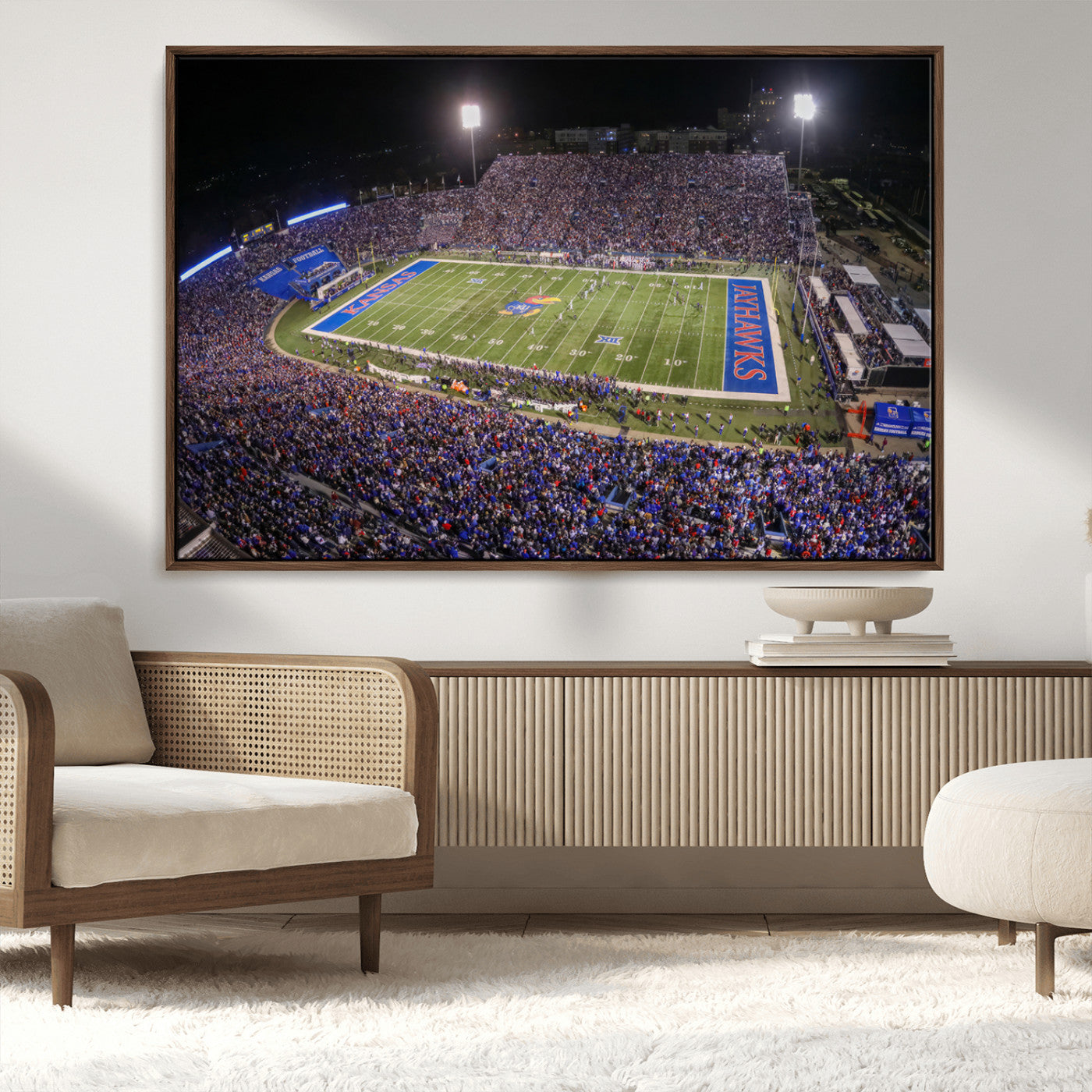 MGV-FC-36X24 - University of Kansas Jayhawks Football Team Print - Lawrence Kansas Memorial Stadium Wall Art Canvas