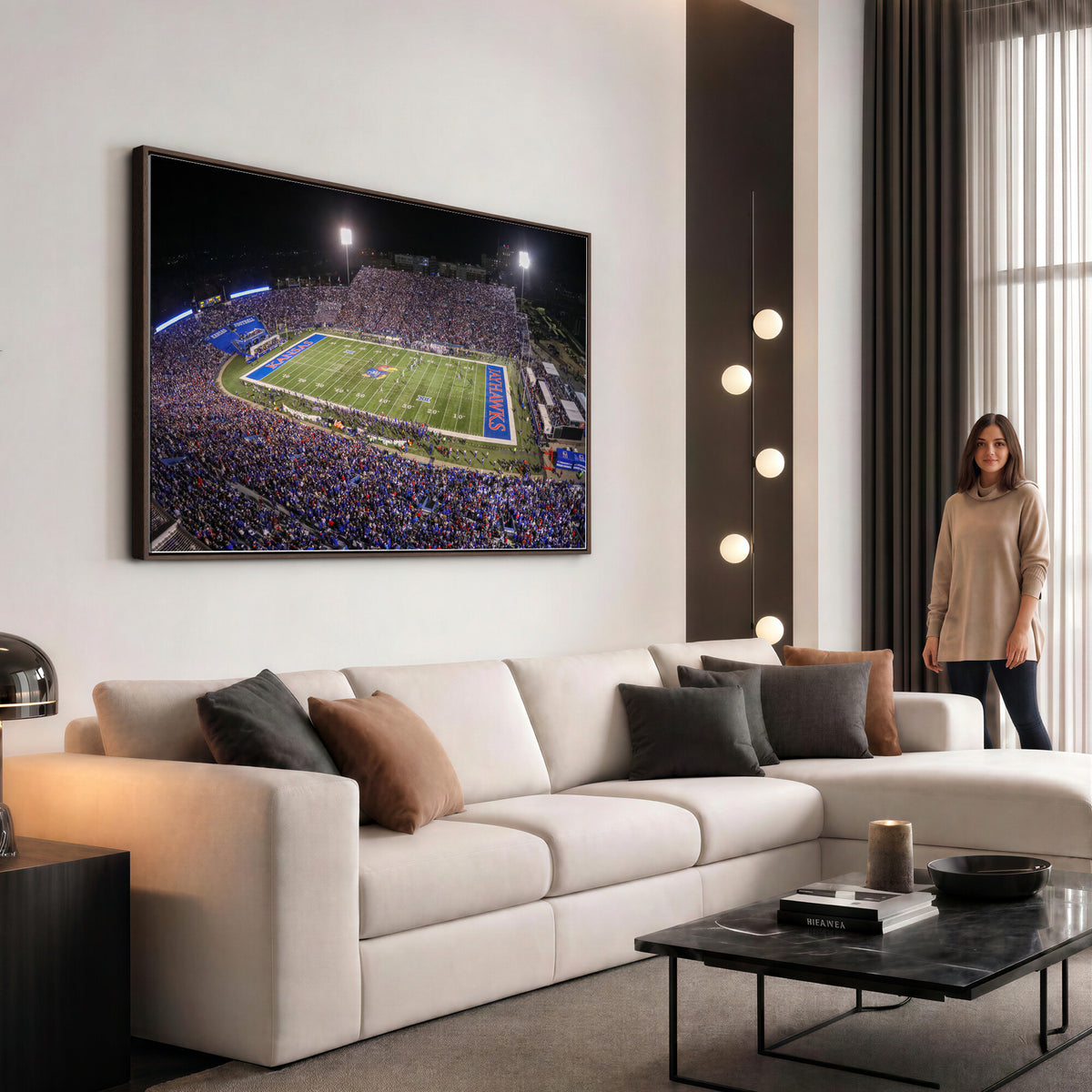 69760-MGV-CV-36X24 - University of Kansas Jayhawks Football Team Print - Lawrence Kansas Memorial Stadium Wall Art Canvas