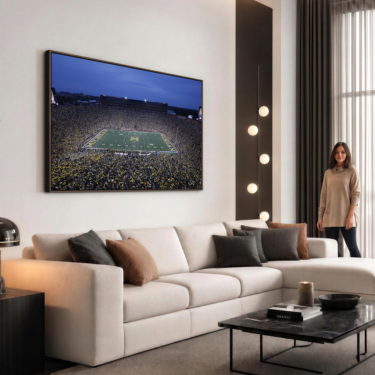 34202-MGV-CV-36X24 - University of Michigan Wolverines Football Team Print - Ann Arbor Michigan Stadium Wall Art Canvas