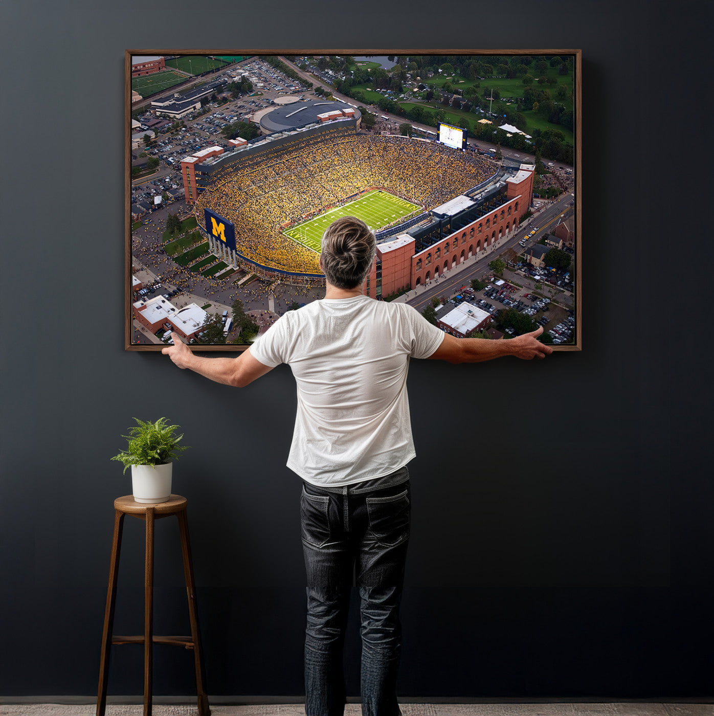 95248-PAN-FL-20X10 - University of Michigan Wolverines Football Team Print - Ann Arbor Michigan Stadium Wall Art Canvas