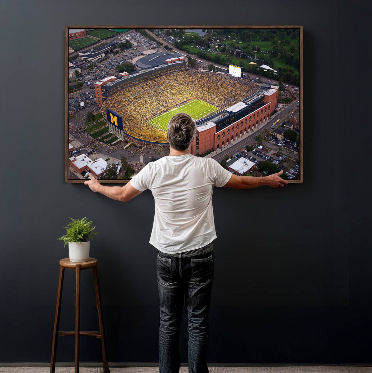 95248-PAN-FL-20X10 - University of Michigan Wolverines Football Team Print - Ann Arbor Michigan Stadium Wall Art Canvas