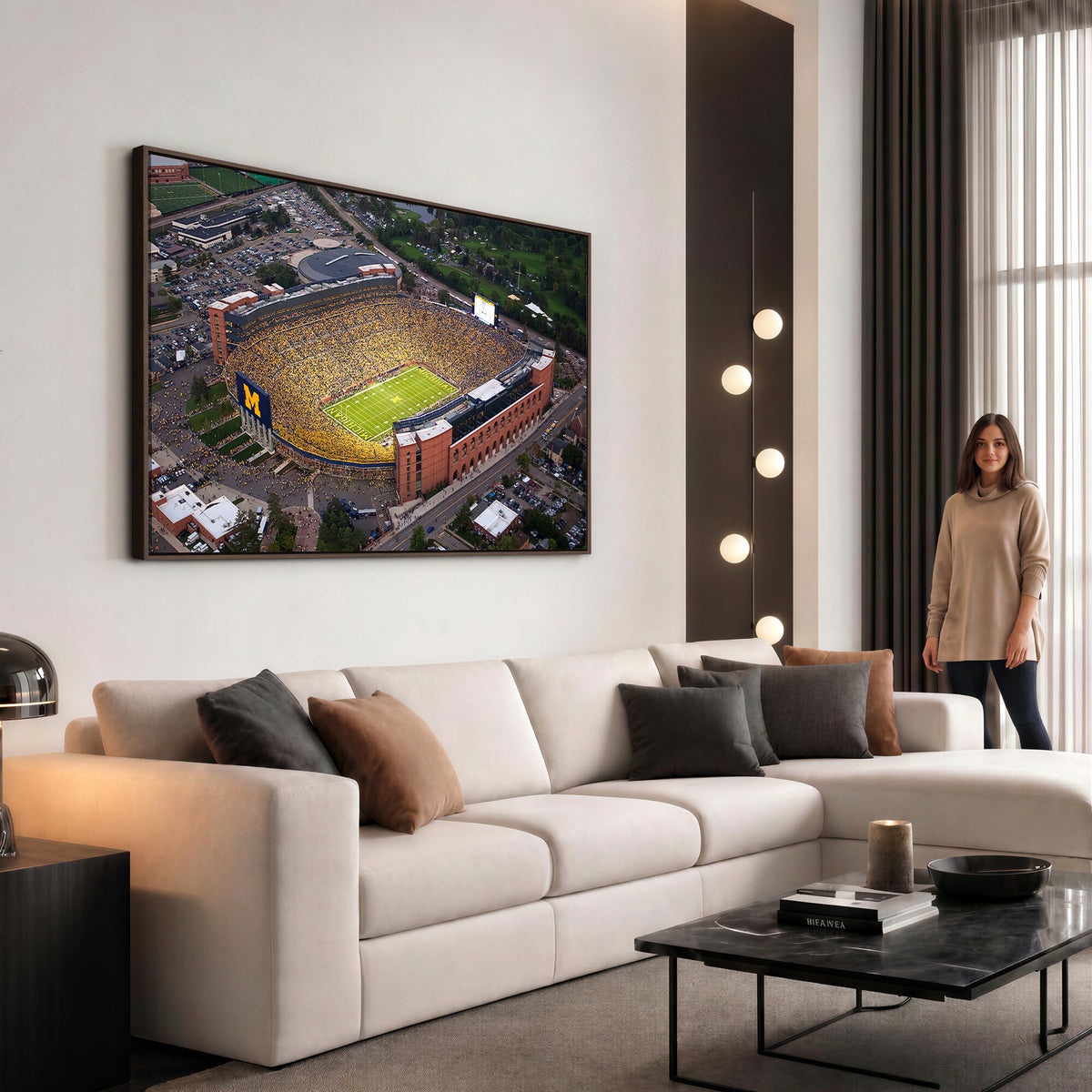 95248-MGV-CV-36X24 - University of Michigan Wolverines Football Team Print - Ann Arbor Michigan Stadium Wall Art Canvas