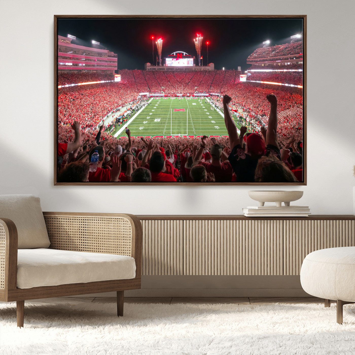 MGV-FC-36X24 - University of Nebraska Cornhuskers Football Team Print - Lincoln Memorial Stadium Wall Art Canvas