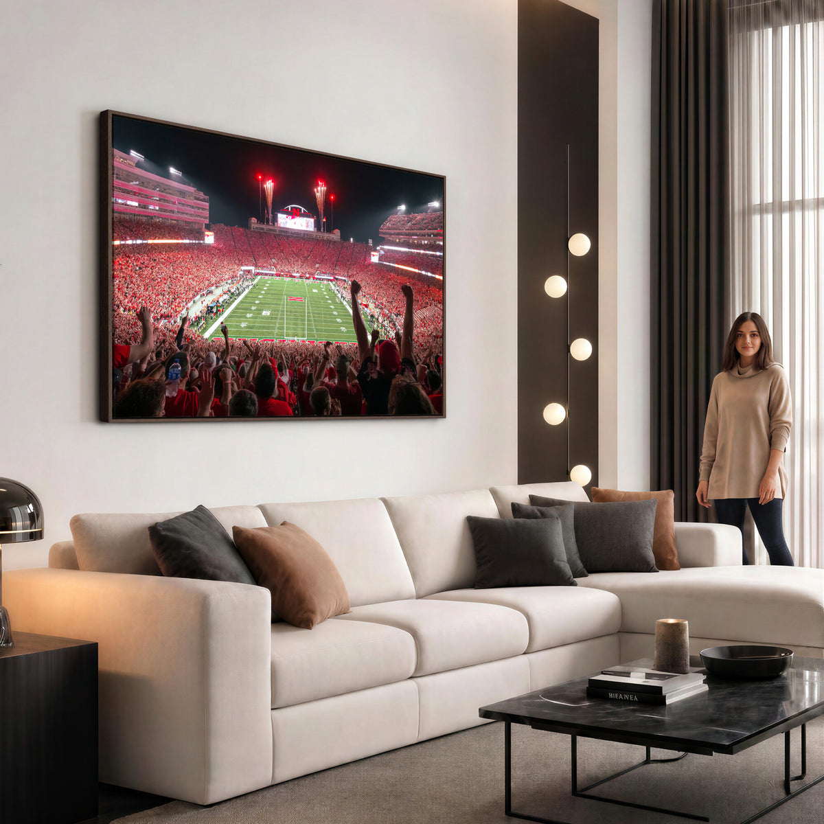 43351-MGV-CV-36X24 - University of Nebraska Cornhuskers Football Team Print - Lincoln Memorial Stadium Wall Art Canvas