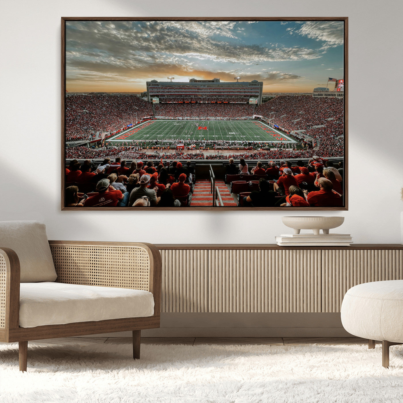 MGV-FC-36X24 - University of Nebraska Cornhuskers Football Team Print - Lincoln Memorial Stadium Art Canvas Print