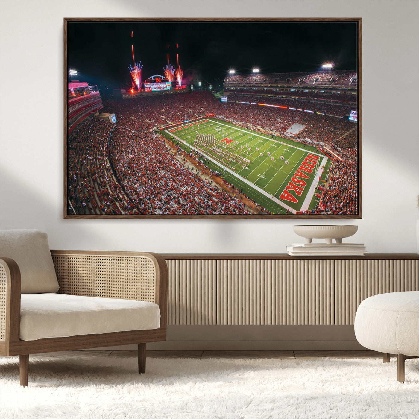 MGV-FC-36X24 - University of Nebraska Cornhuskers Football Team Print - Lincoln Memorial Stadium Wall Art Canvas