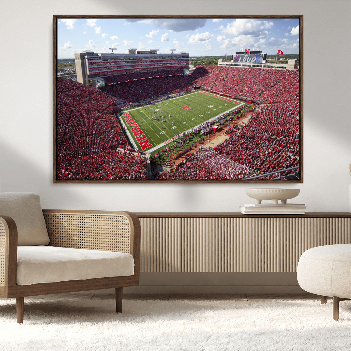 MGV-FC-36X24 - University of Nebraska Cornhuskers Football Team Print - Lincoln Memorial Stadium Wall Art Canvas