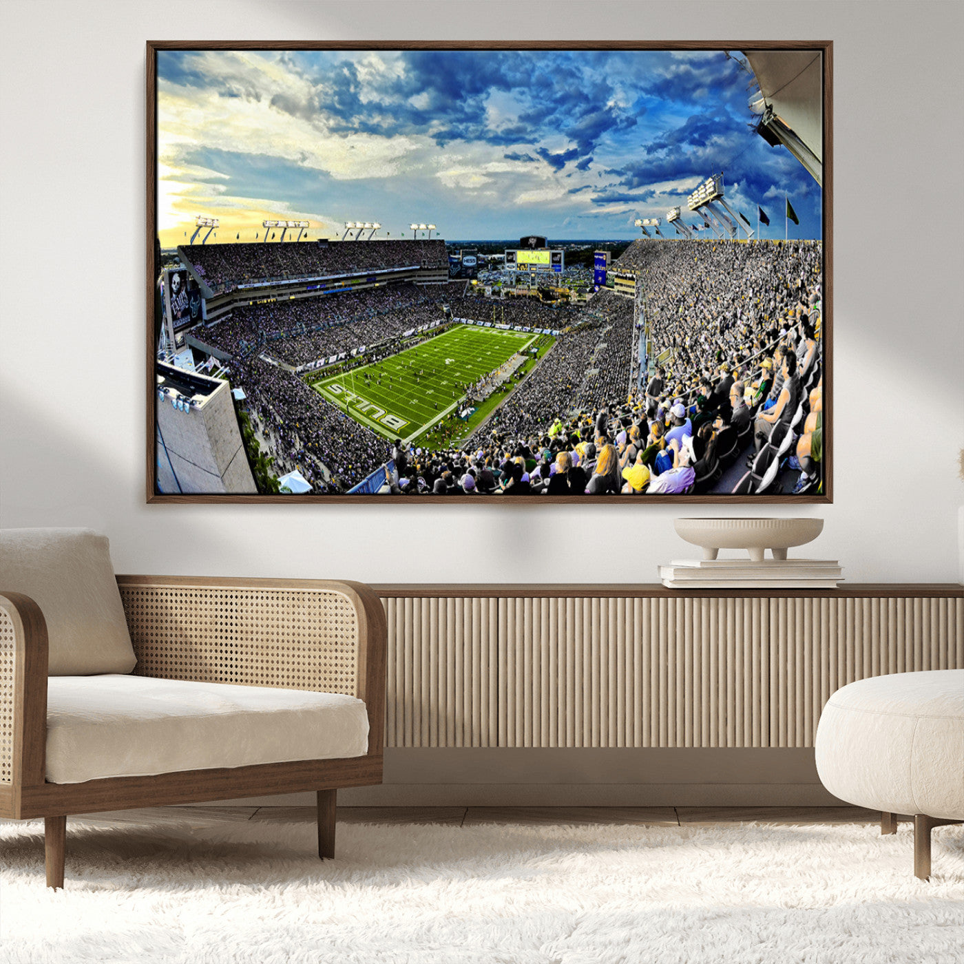 MGV-FC-36X24 - Framed USF Bulls Football Team Print - Tampa Raymond James Stadium Wall Art Canvas Print