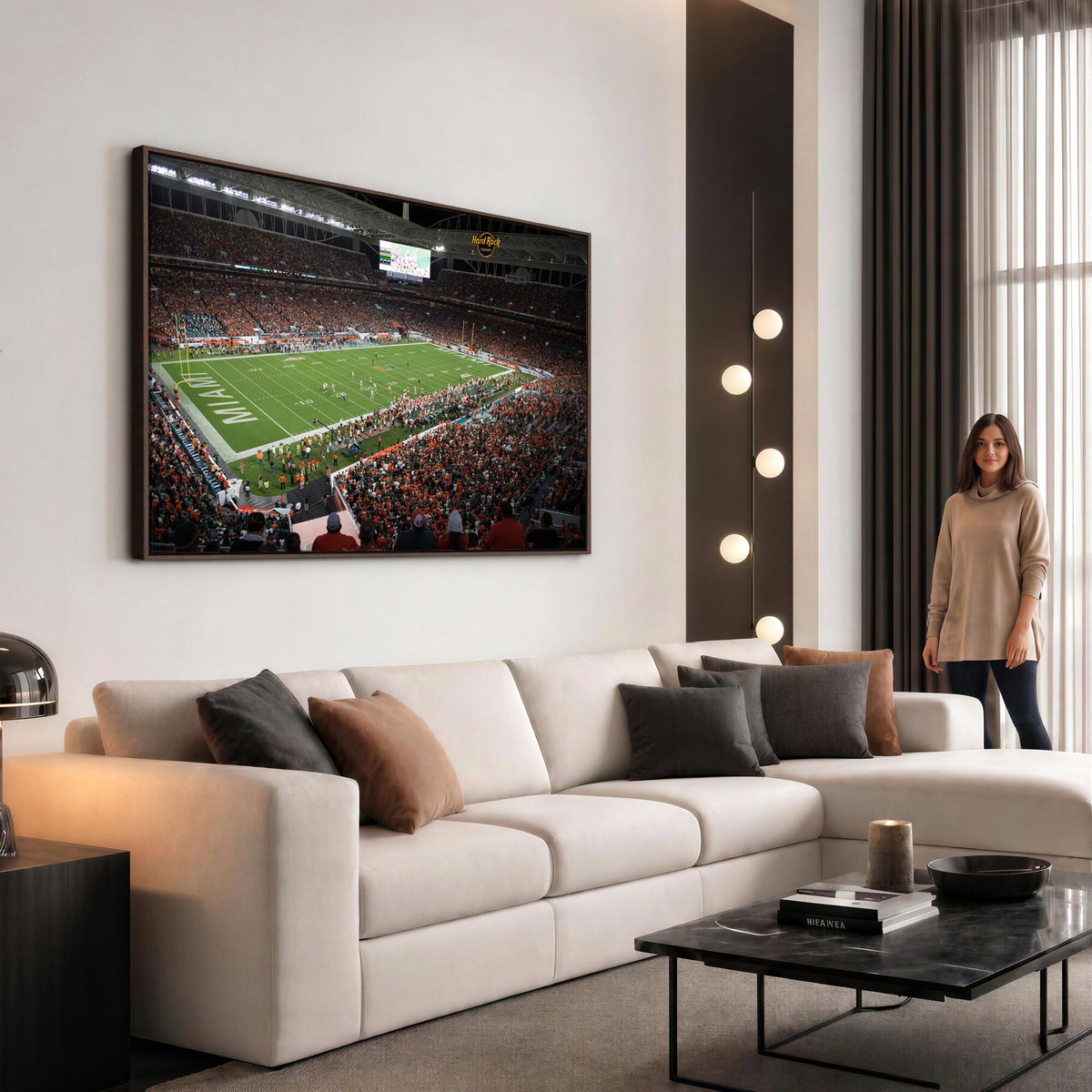 33698-PAN-FL-20X10 - Miami Hurricanes Football Team Print Canvas- Miami Hard Rock Stadium Wall Art Canvas Print