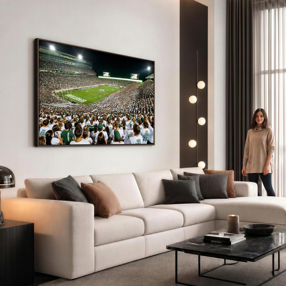 30457-PAN-FL-20X10 - Michigan State Spartans Football Canvas Print - East Lansing Spartan Stadium Wall Art Canvas Print