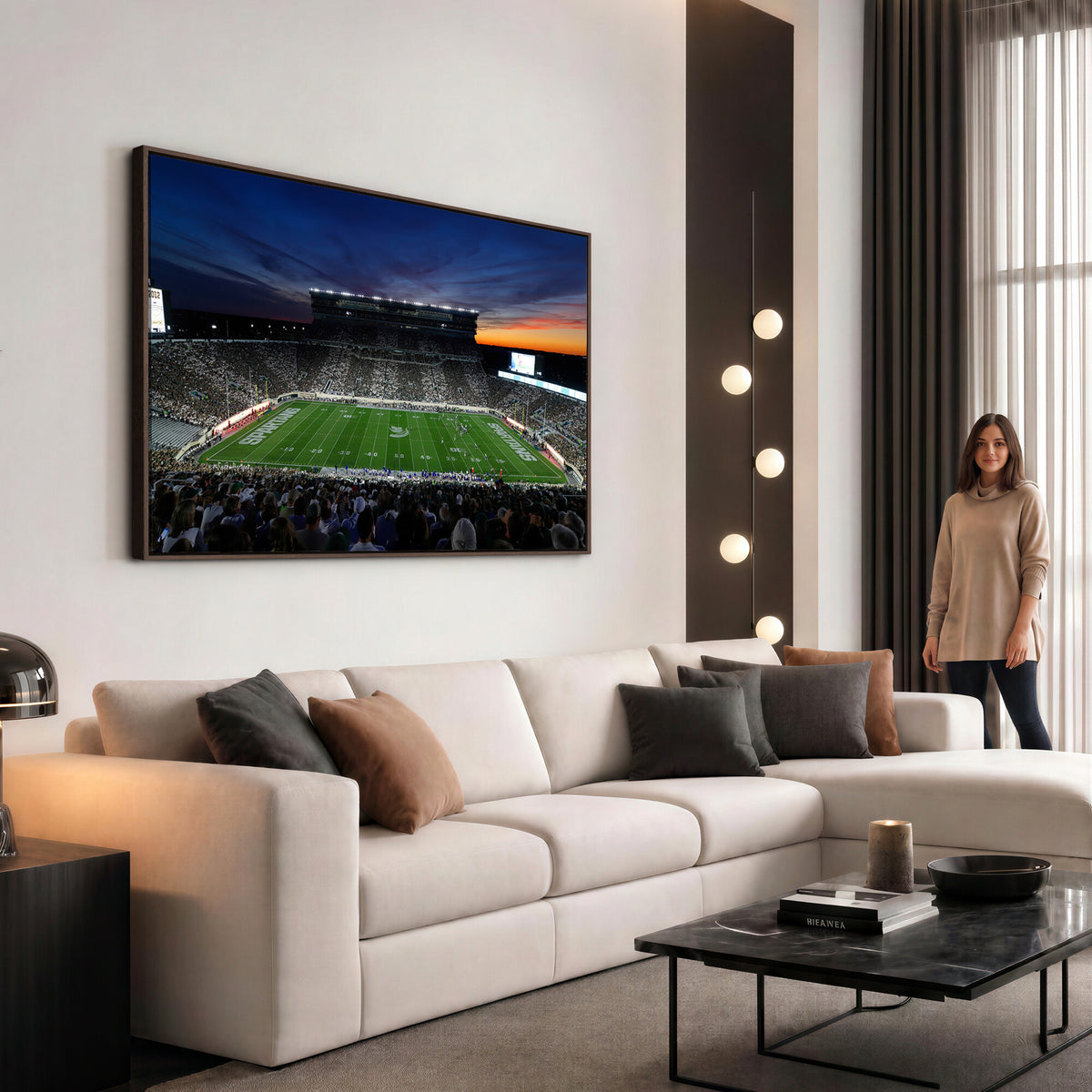 49074-PAN-FL-20X10 - Michigan State Spartans Football Team Print - East Lansing Spartan Stadium Canvas Print