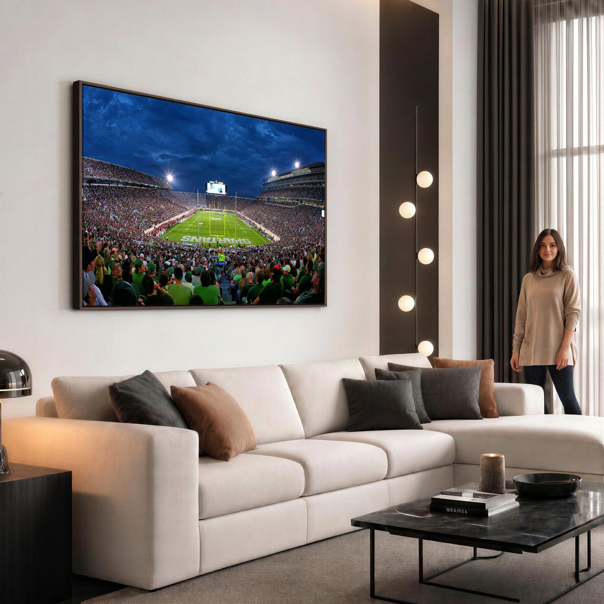 35248-PAN-FL-20X10 - Michigan State Spartans Football Team Print - East Lansing Spartan Stadium Wall Art Canvas Print