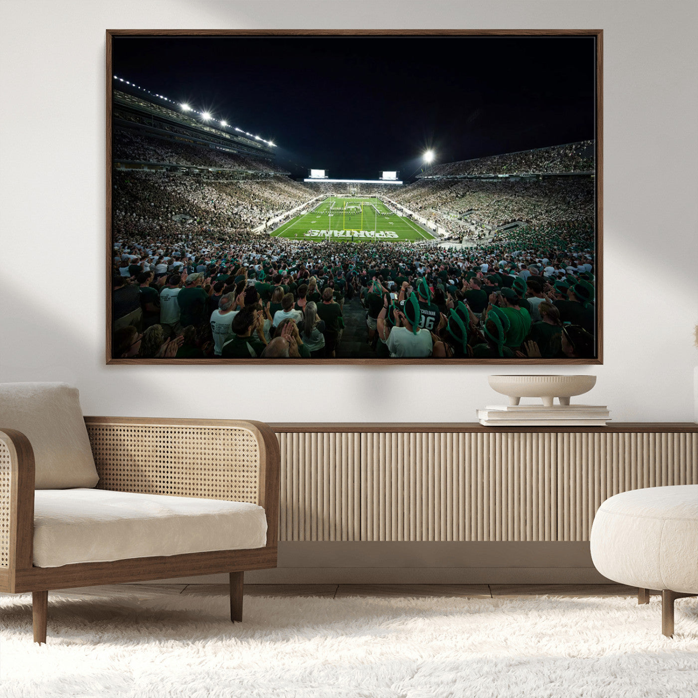 MGV-FC-36X24 - Framed Michigan State Spartans Football Team Print - East Lansing Spartan Stadium Wall Art Canvas
