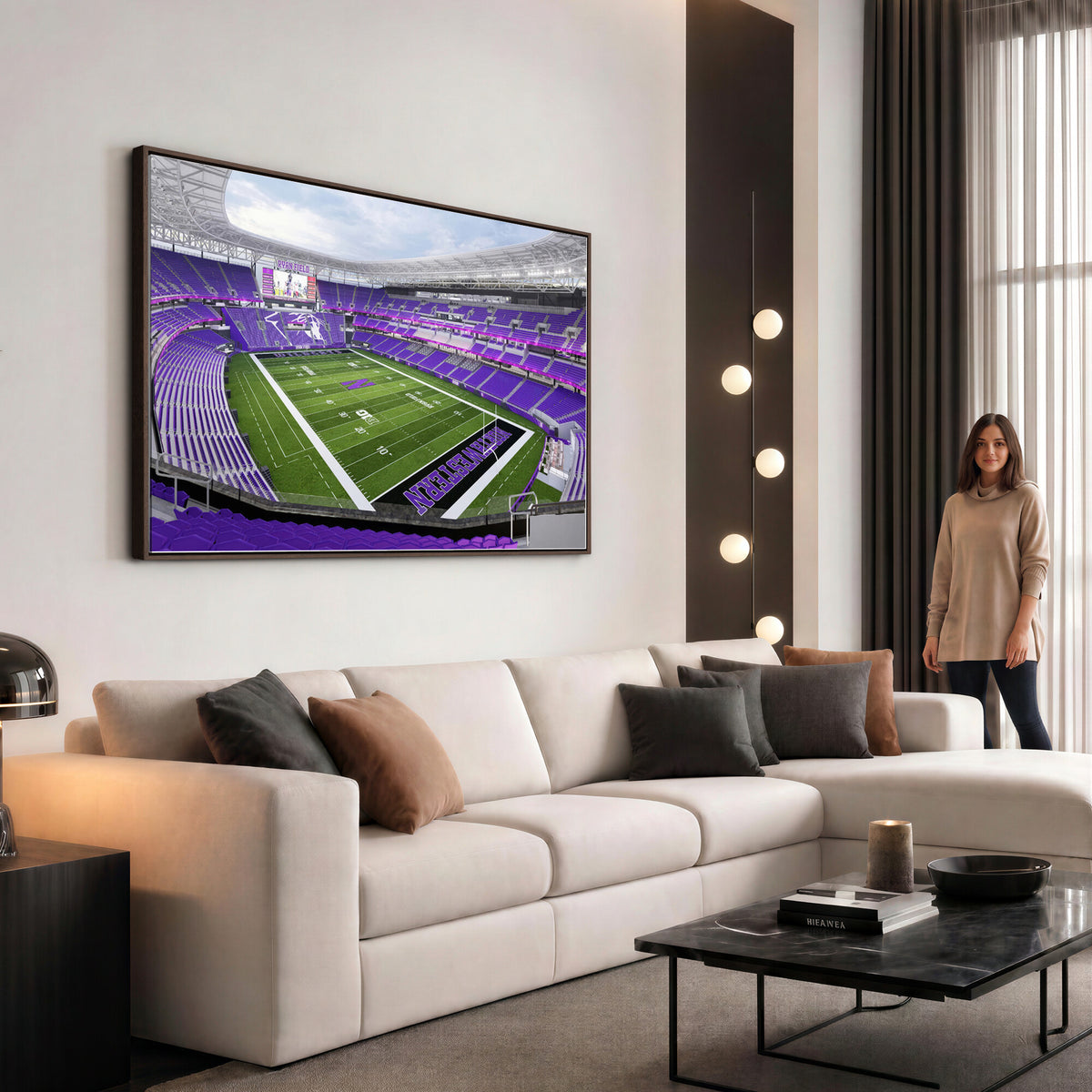 49190-MGV-CV-36X24 - Northwestern University Wildcats Football Team Print - Evanston Ryan Field Wall Art Canvas Print