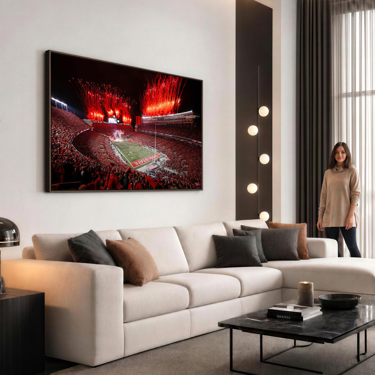 56909-PAN-FL-20X10 - Ohio State University Buckeyes Football Team Print - Columbus Ohio Stadium Wall Art Canvas Print