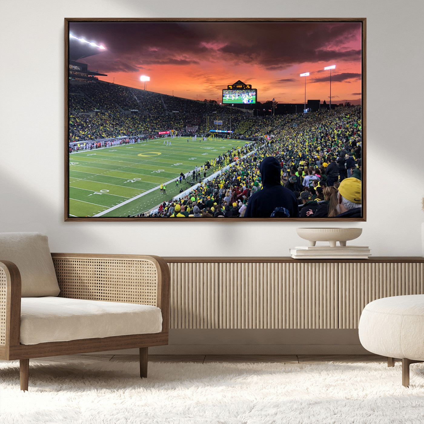 MGV-FC-36X24 - Eugene Autzen Stadium Canvas Wall Art Print – Sunset Over Iconic Football Field Wall Decor for Home