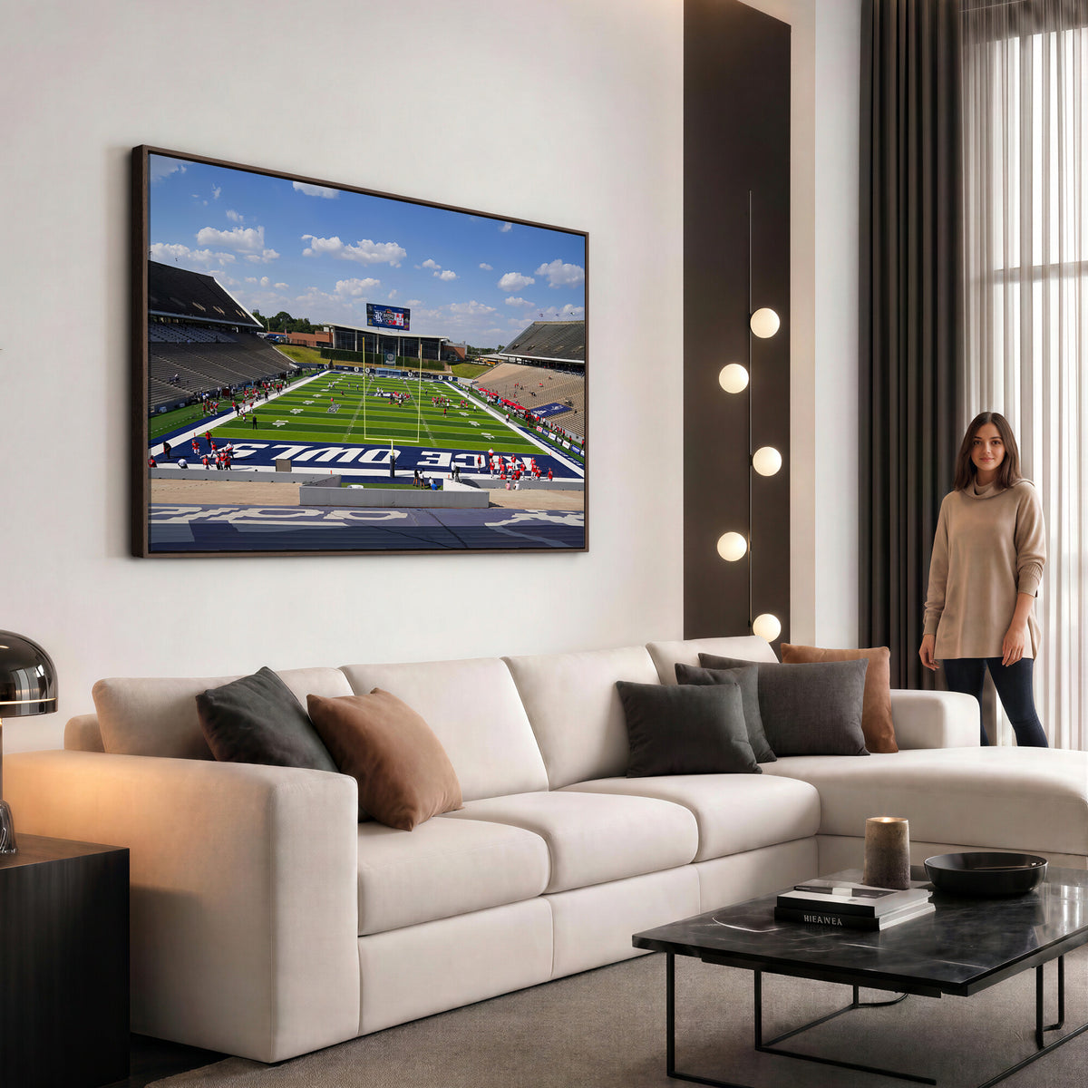 92248-MGV-CV-36X24 - Rice University Owls Football Team Print, Houston Rice Stadium