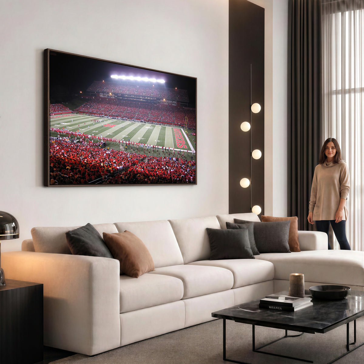 53225-PAN-FL-20X10 - Rutgers University Scarlet Knights Football Team Print - Piscataway SHI Stadium Wall Art Canvas