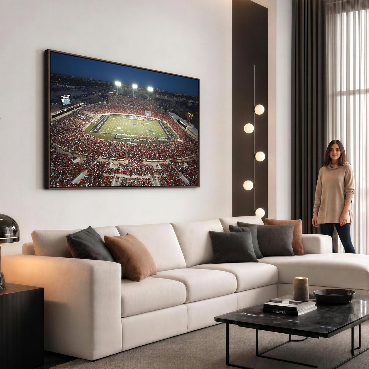 55763-MGV-CV-36X24 - Texas Tech Red Raiders Football Team Print, Lubbock Jones AT&T Stadium, Framed and Ready to Hang