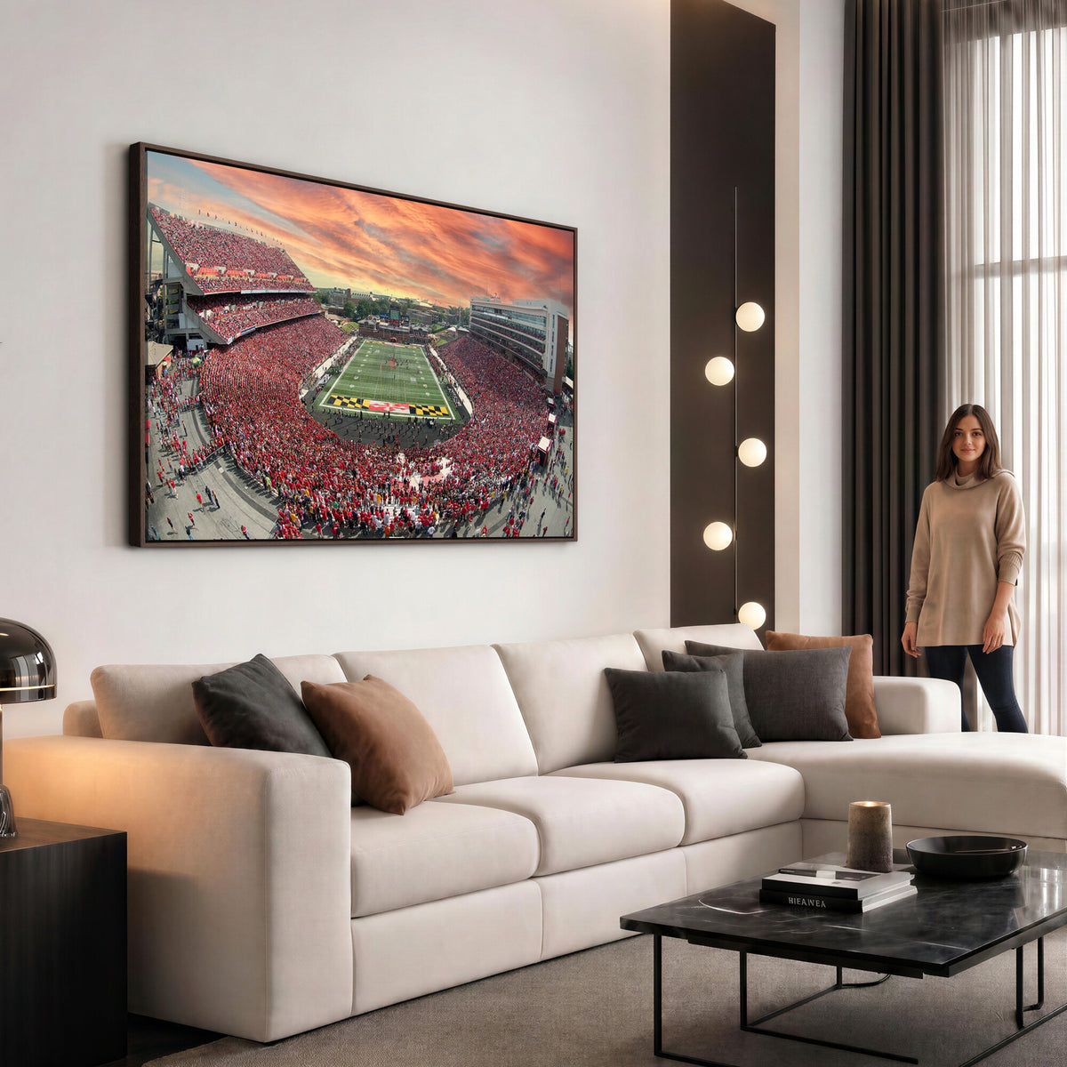 24140-PAN-FL-20X10 - University of Maryland Terrapins Football Team Print - College Park SECU Stadium Wall Art Canvas