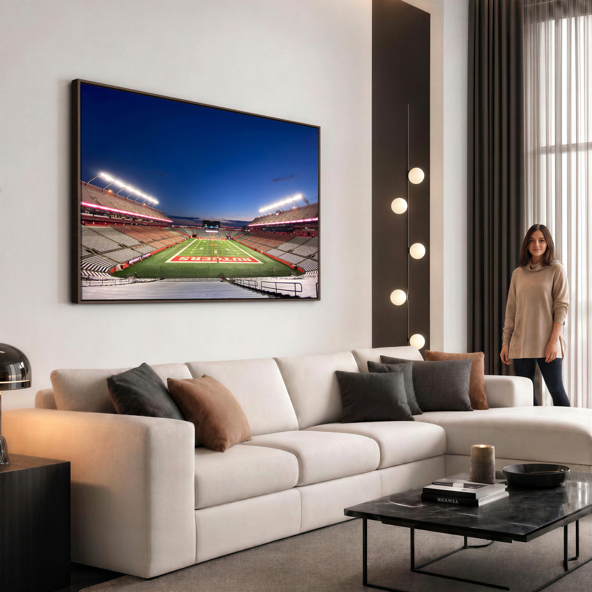 15051-MGV-CV-36X24 - Rutgers Scarlet Knights Football Team Print, Piscataway SHI Stadium