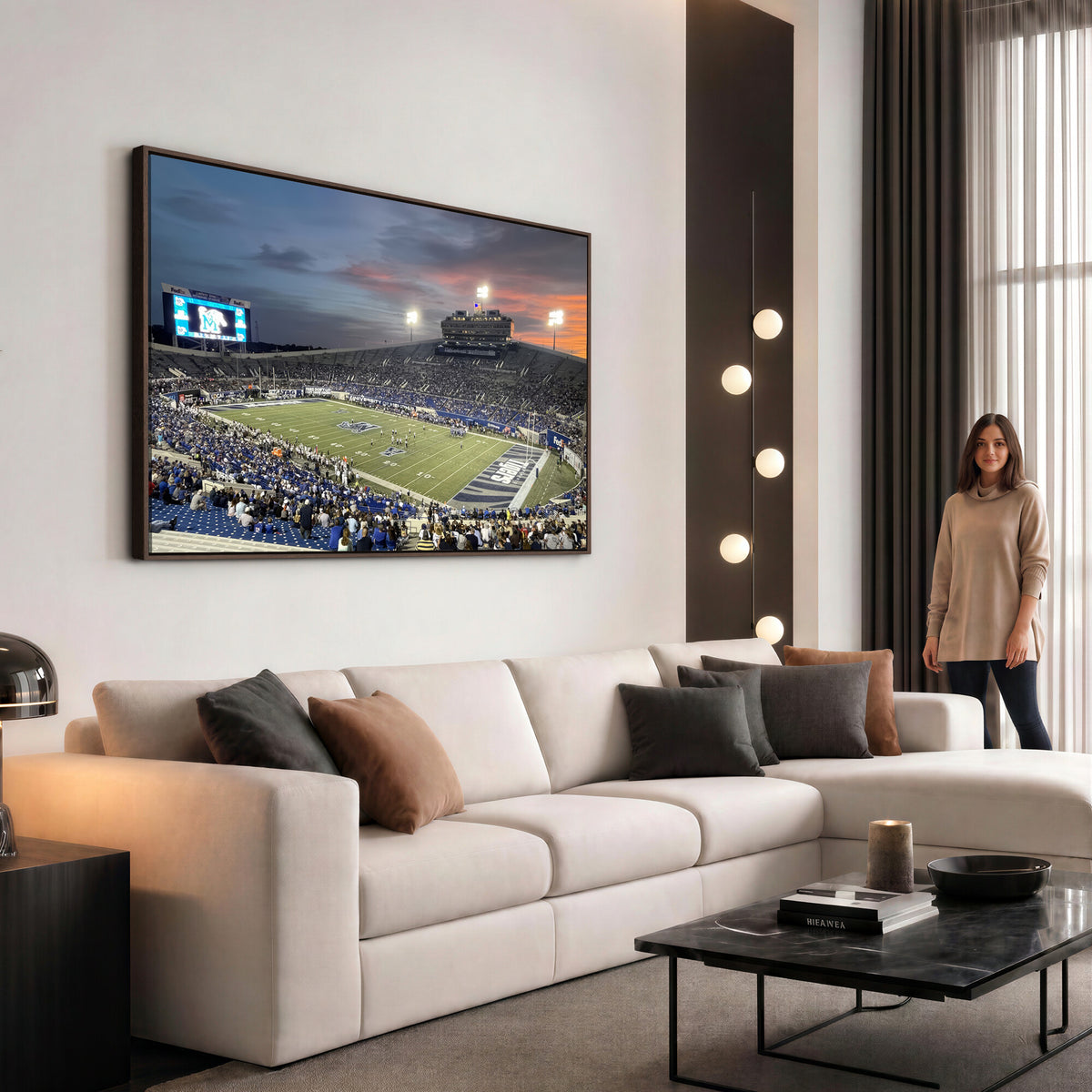 64409-PAN-FL-20X10 - Memphis Tigers Football Team Print - Memphis Simmons Bank Liberty Stadium Wall Art Canvas Print