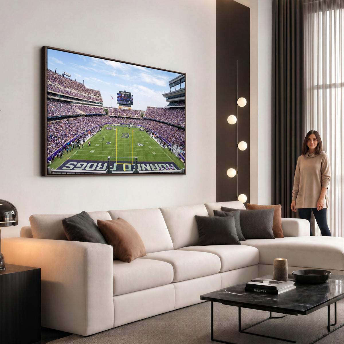 27650-PAN-FL-20X10 - TCU Horned Frogs Football Team Print - Fort Worth Amon G. Carter Stadium Wall Art Canvas Print