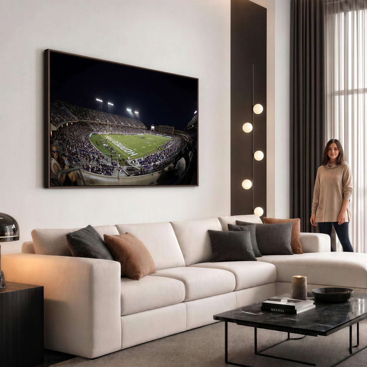 59222-PAN-FL-20X10 - TCU Horned Frogs Football Team Print - Fort Worth Amon G. Carter Stadium Wall Art Canvas Print.