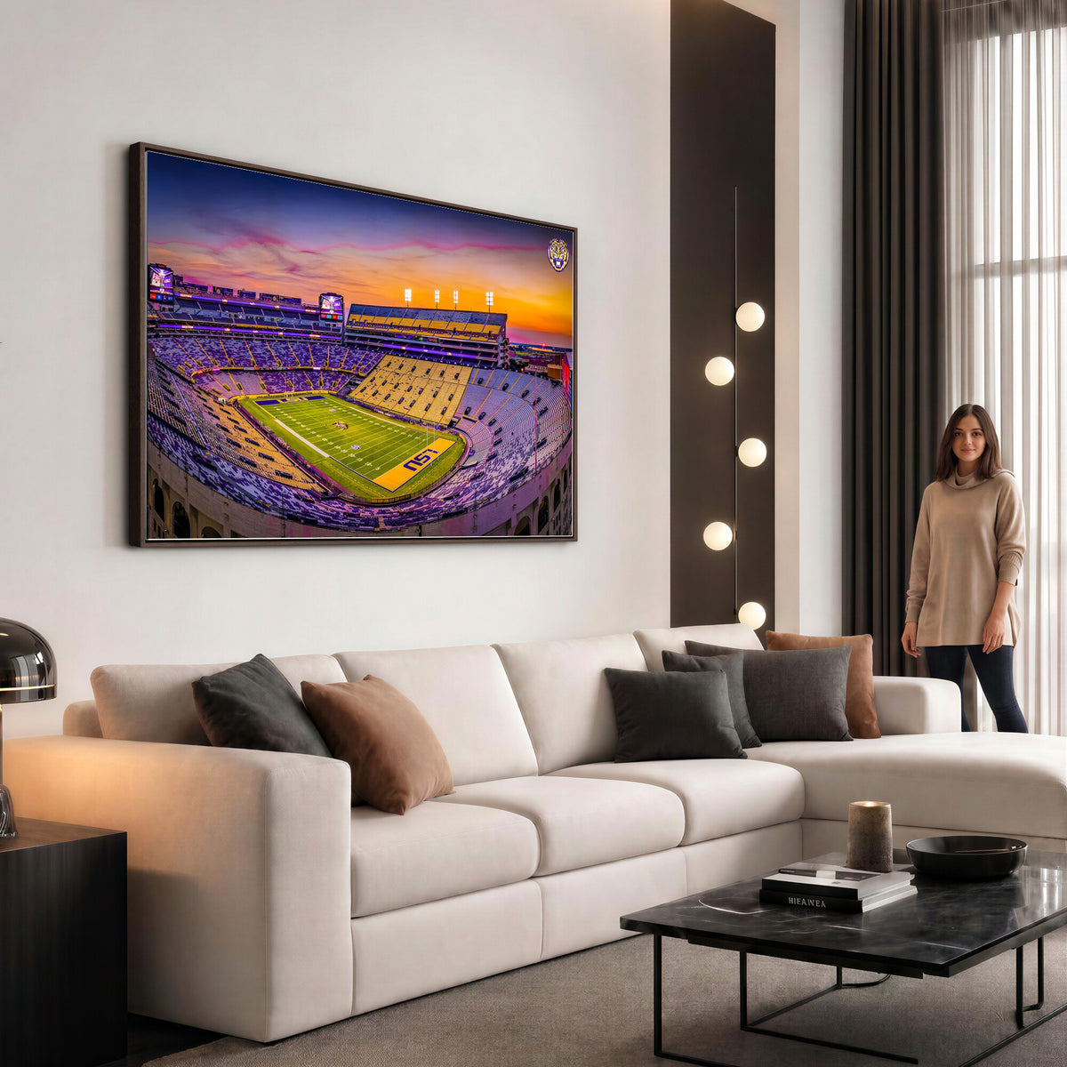 93538-MGV-CV-36X24 - The Louisiana State University Tigers Football Team Print, Framed and Ready to Hang Stadium Print