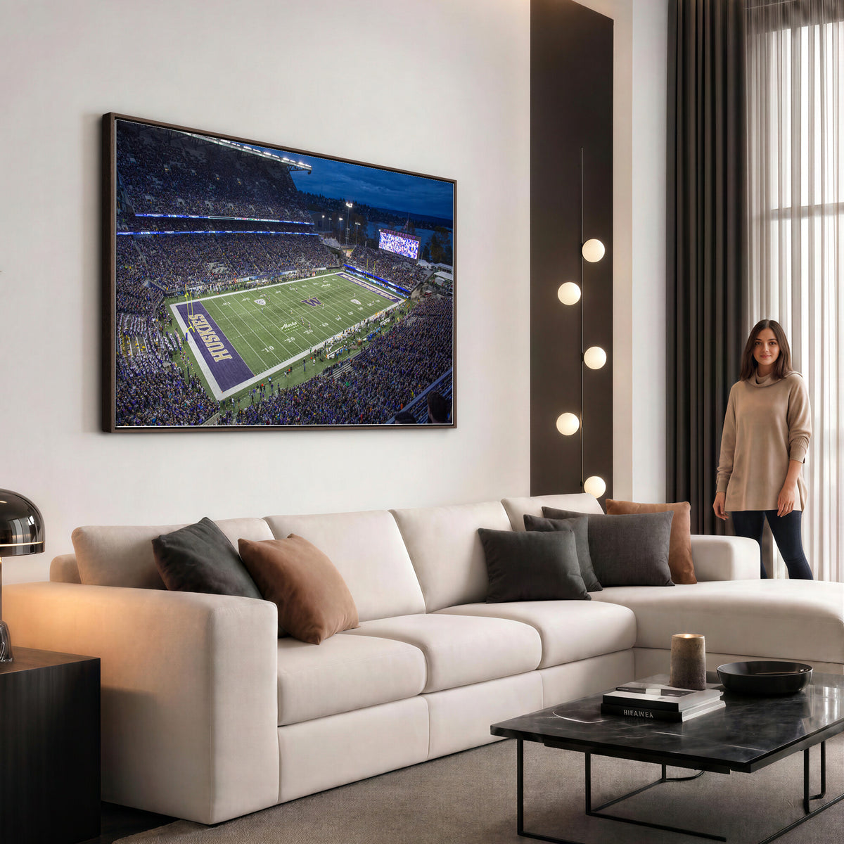 84780-MGV-CV-36X24 - The University of Washington Huskies Football Team Print, Framed and Ready to Hang