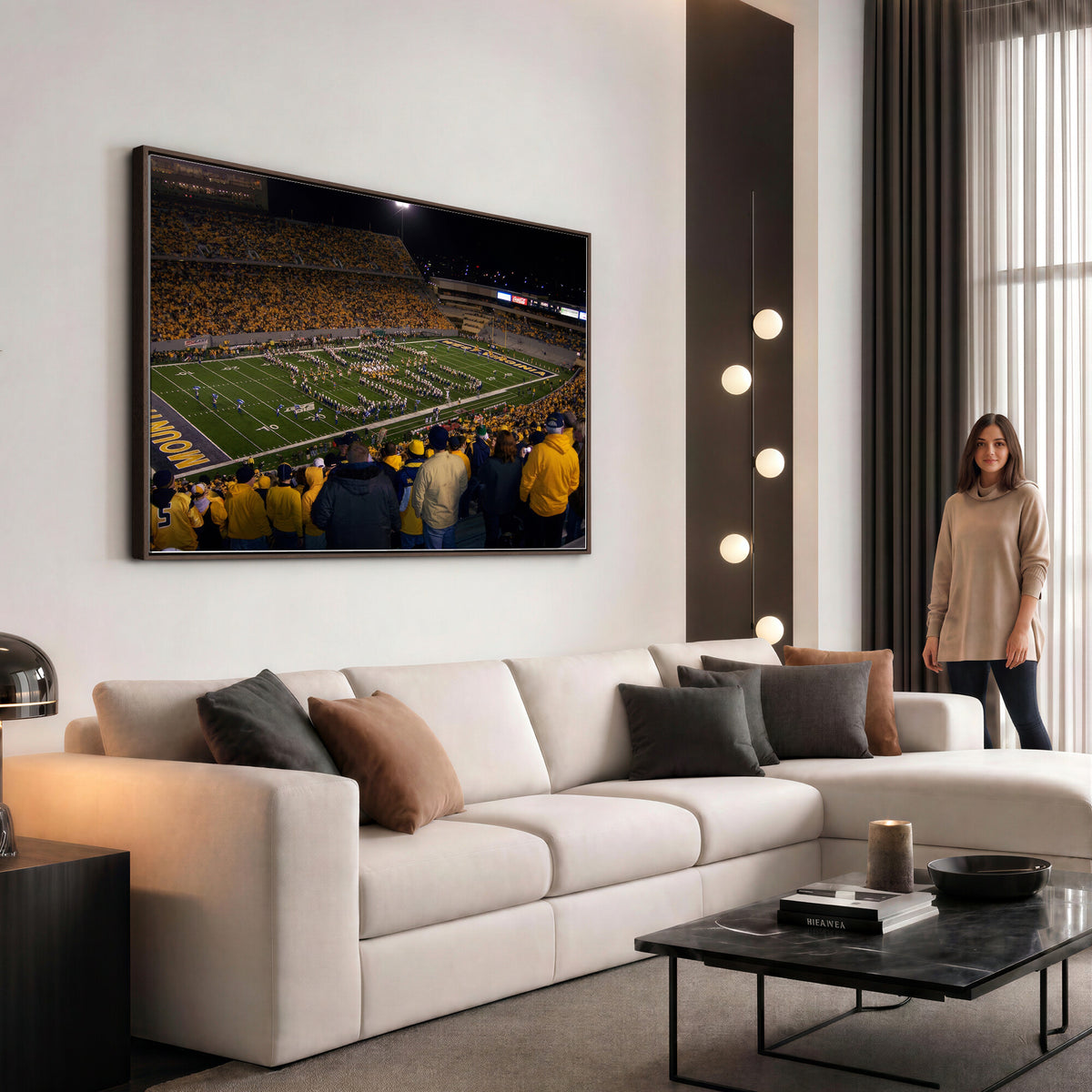 58154-MGV-CV-36X24 - West Virginia University Mountaineers Football Team Print, Milan Puskar Stadium, Morgantown