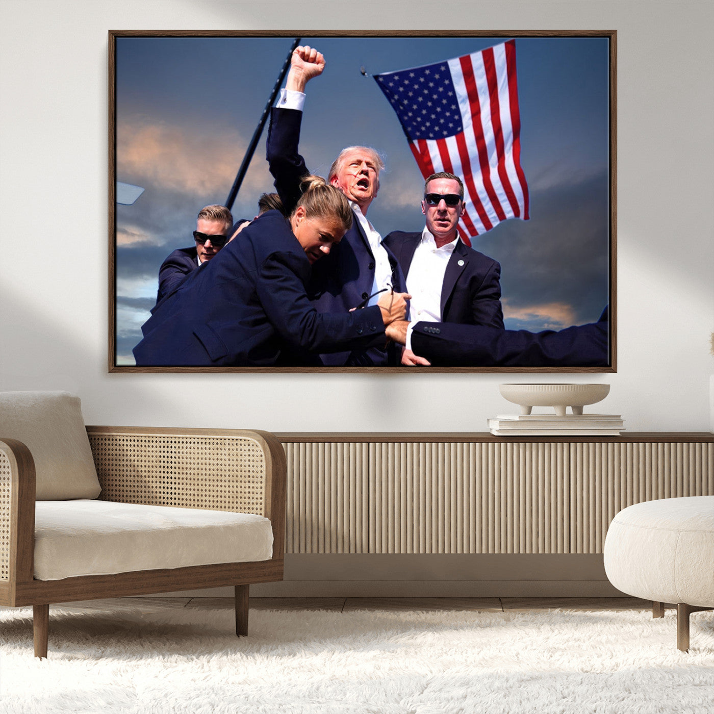MGV-FC-36X24 - Donald Trump Assassination Attempt Wall Art Print, Trump Historic Footage - Iconic Reaction by Trump
